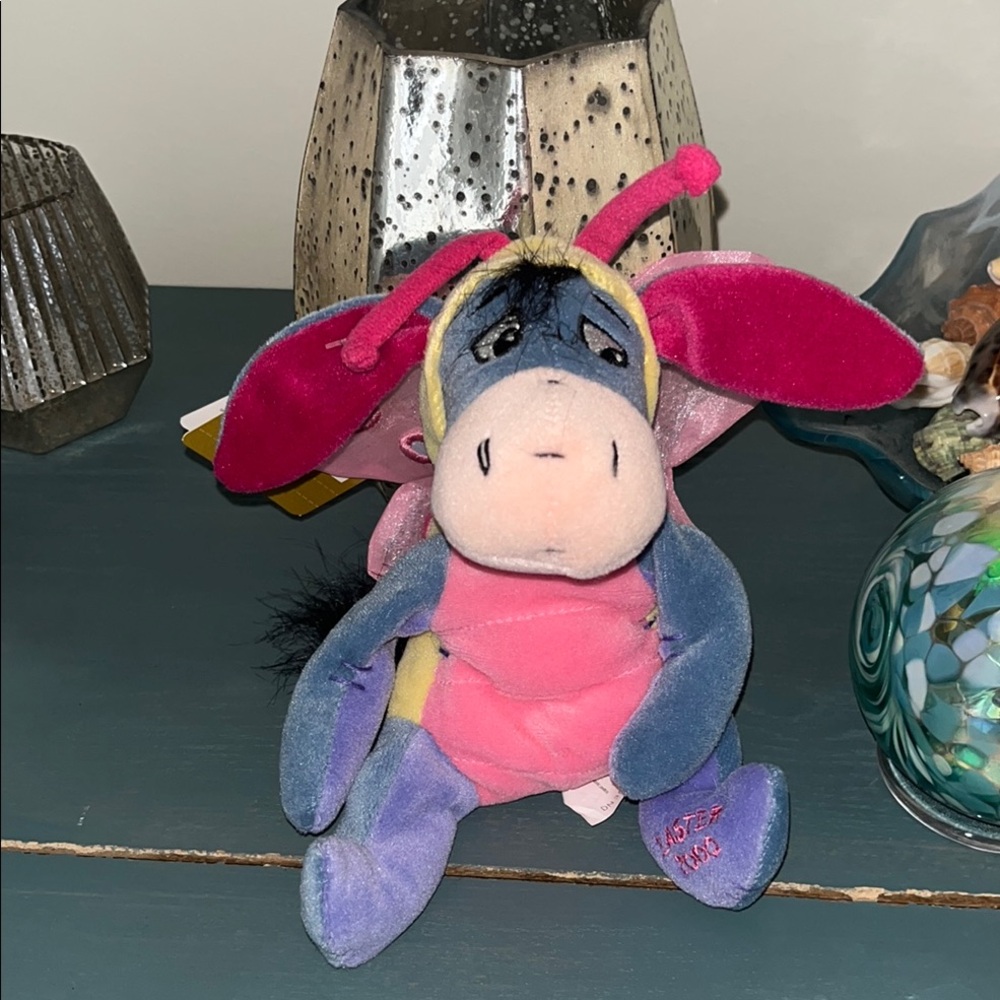 NEW DISNEY STORE USA 2000 EASTER Butterfly EEYORE 8" Bean Bag Plush NWT